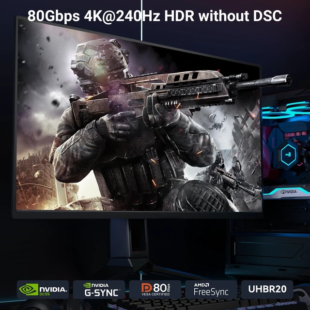 Alt view image 3 of 5 - 6.6FT Certified DisplayPort 2.1 Cable VESA 80Gbps DP2.1 Gaming Monitor Cord