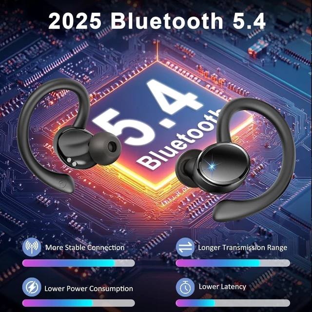 Alt view image 2 of 5 - Matast Ear Buds Wireless Earbuds,Bluetooth 5.4 Headphones Sport, 50H Deep Bass Sound Over Ear Buds with 4 ENC Noise Cancelling Mic, Dual LED Display, IP7 Waterproof Earphones with Earhook for W