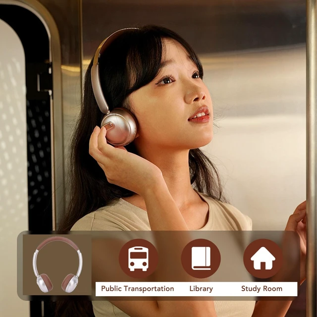 Alt view image 2 of 5 - PUSOKEI Retro Bluetooth Headphones with Active Noise Cancelling, 45H Playtime, Vintage Style Over Ear Headset for Travel, Commute & Fashion, Foldable Design (Brown)