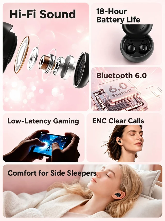 Alt view image 3 of 5 - JKNKCO NE91 Sleep Earbuds in Ear, ANC Mini Wireless Sleep Headphones for Side Sleepers, 2.4g Ultra Light Sleeping Earbuds, Adaptive Call Noise Reduction, Bluetooth 6.0 Low Latency Gaming Earbud