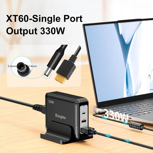 Alt view image 4 of 5 - 330W (20V/16.5A) GaN Gaming Laptop Charger for Dell with XT60 Port, PD 3.0 Fast Charging, 3-Port Portable Travel Adapter, Compatible with Dell G15/G16/G17, Alienware m16/m18/Alienware Aurora 16X