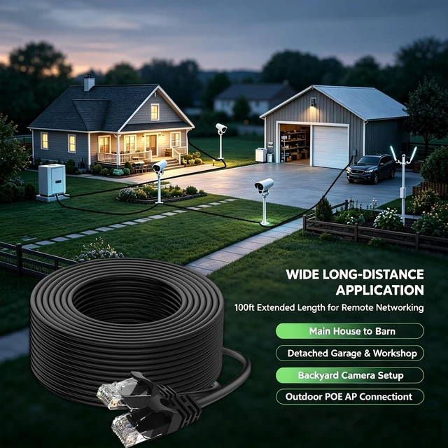Alt view image 5 of 5 - LEKVKM Cat 6 Ethernet Cable 100 ft, 23AWG Solid CCA Copper-Clad Aluminum, PE Waterproof Outdoor, Rigid Durable Jacket for Direct Burial and Conduit Runs, Supports 10Gbps Black
