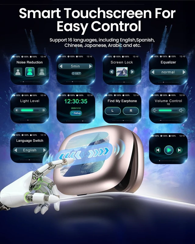 Alt view image 3 of 5 - LEEMC Wireless Earbuds Bluetooth 6.0 with ANC Touchscreen 40H Bass, Pink