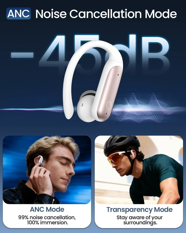 Alt view image 4 of 5 - LEEMC Wireless Earbuds Bluetooth 6.0 with ANC Touchscreen 40H Bass, Pink
