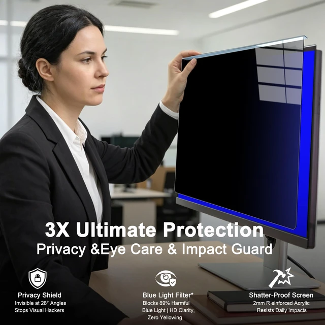 Alt view image 4 of 5 - GlanceGuard 21-22 Inch Hanging Monitor Privacy Screen, Blue Light Filter