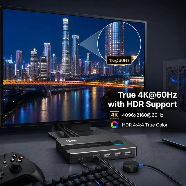 Alt view image 5 of 5 - Yinker 4K KVM Switch 2 Port