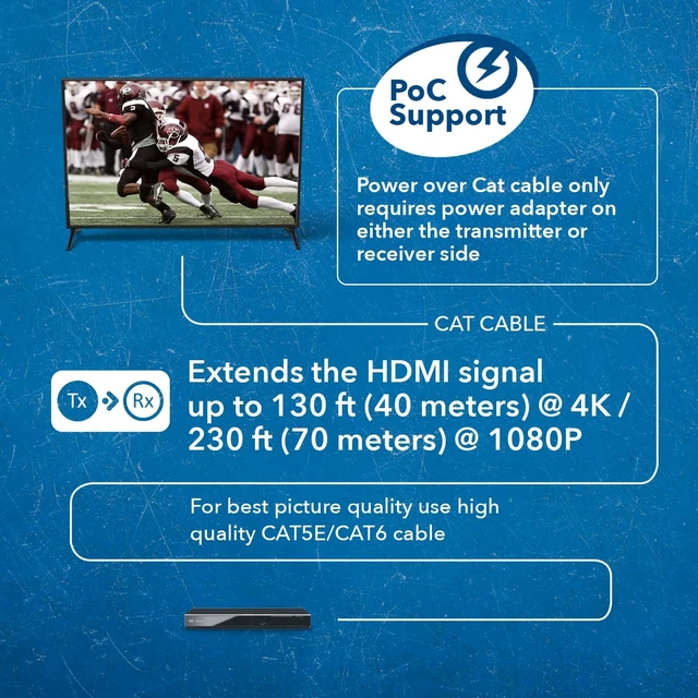 Alt view image 4 of 5 - OREI 4K HDMI Over Ethernet with ARC HDBaseT HDMI Over CAT6 with CEC, Bi-directional IR & RS-232 Signal Extension Up to 130 Ft with 4K@60Hz 4:4:4 PoE, ARC, Optical & L/R Audio out