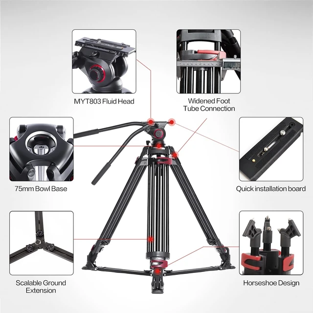 Alt view image 3 of 5 - miliboo MTT609A Heavy Duty Tripod Pro Tripods with Adjustable-Damping Head
