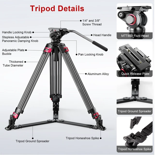 Alt view image 2 of 5 - miliboo MTT609A Heavy Duty Tripod Pro Tripods with Adjustable-Damping Head