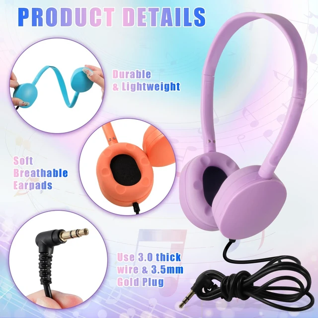 Alt view image 3 of 5 - CN-Outlet 20 Pack Classroom Kids Headphones with Cord Bulk 10 Colourful Class Set Headphones for School Students Children Toddler Boys Girls Teen and Adult (Mixed)