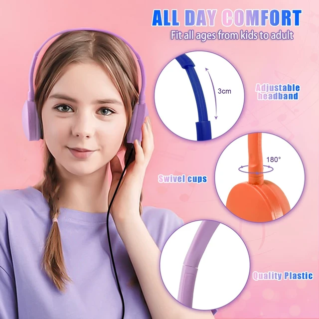 Alt view image 4 of 5 - CN-Outlet 20 Pack Classroom Kids Headphones with Cord Bulk 10 Colourful Class Set Headphones for School Students Children Toddler Boys Girls Teen and Adult (Mixed)