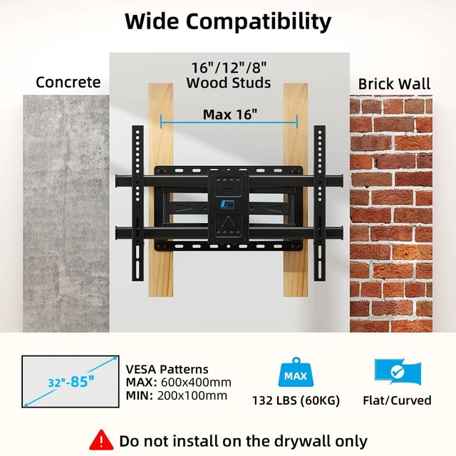 Alt view image 4 of 5 - HOME VISION Full Motion TV Mount with Soundbar Bracket, 32-85" TVs, 132 lbs