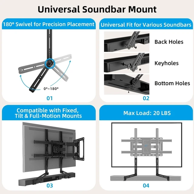 Alt view image 5 of 5 - HOME VISION Full Motion TV Mount with Soundbar Bracket, 32-85" TVs, 132 lbs