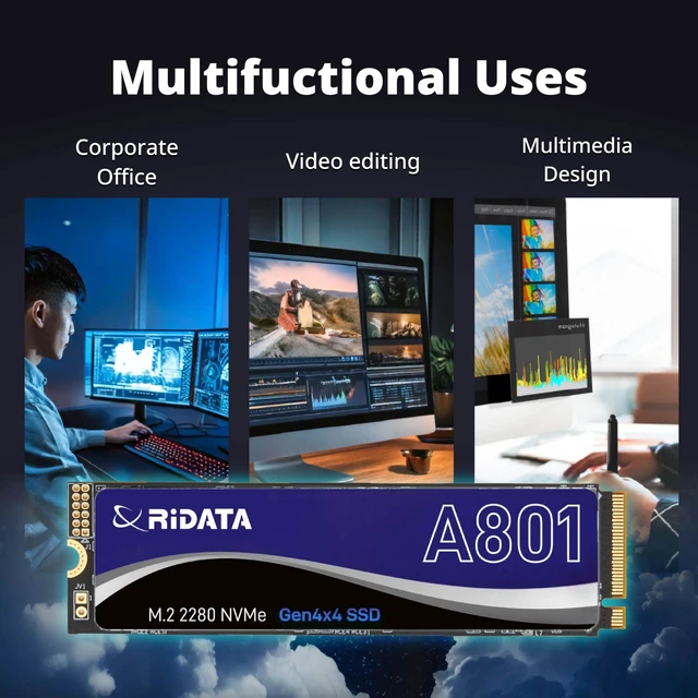Alt view image 5 of 5 - Ridata A801 1TB SLC Cache NVMe 1.4 PCIe Gen 4x4 M.2 2280 Internal SSD