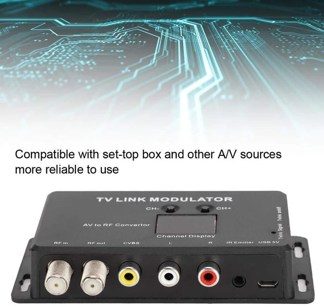 Alt view image 3 of 5 - Professional TM70 UHF Modulator TV Link Modulator AV HF Converter IR Extender Adapter with USB Cable Receiving Cable for PC Laptop TV STB VHS VCR Camera DVD