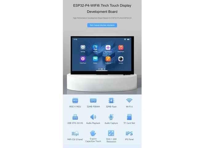 Alt view image 2 of 5 - waveshare ESP32-P4-WIFI6 7inch IPS Touch Display Development Board Based On ESP32-P4 and ESP32-C6 1024 600 Resolution Capacitive 5-Point Touch Screen Supports Wi-Fi 6 / Bluetooth 5 (LE)