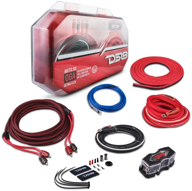 Main image of DS18 AKIT0.RD 0-GA Amplifier Installation Wiring Kit with Fuse Holder 250A, Up to 3500 Watts RMS, Ultra Flex Wire, Amp Wire Kit, Amp Wiring Kit 0 Gauge - Red
