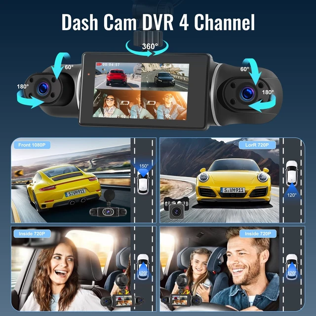 Alt view image 3 of 5 - NHOPEEW 4 Channel 360 Dash Cam, 3 inch IPS Screen 1080P Front and Rear Inside, 720P Left Right Dash Camera for Cars with WiFi & App Control, Night Vision, Loop Recording + 64G TF Card