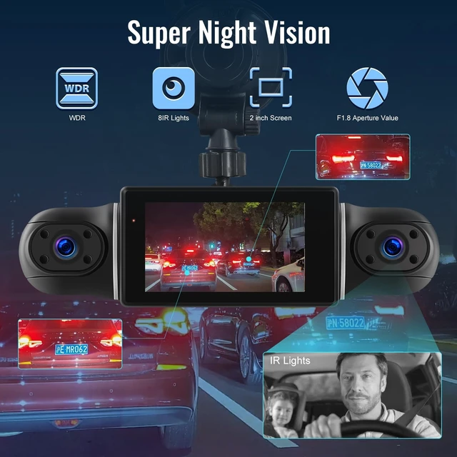 Alt view image 5 of 5 - NHOPEEW 4 Channel 360 Dash Cam, 3 inch IPS Screen 1080P Front and Rear Inside, 720P Left Right Dash Camera for Cars with WiFi & App Control, Night Vision, Loop Recording + 64G TF Card