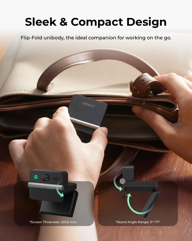 Alt view image 3 of 5 - OBSBOT Meet Flip Foldable 4K Webcam for Laptop with 1/2" Sensor, AI Framing