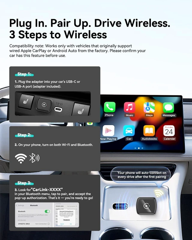 Alt view image 2 of 5 - MagKeep Wireless CarPlay Adapter USB C Upgrade Android Auto Dongle, The Small Plug-and-Play Dongle for Wired CarPlay/Android Auto, 5.8GHz Fast WiFi, Auto Reconnect, Zero Lag & USB-C/A