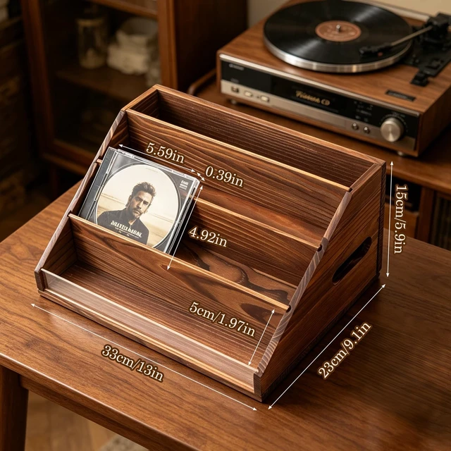 Alt view image 2 of 5 - Wanyshapy Wood CD Display & Storage Holder (4-Tier, Holds 32 CDs), Brown
