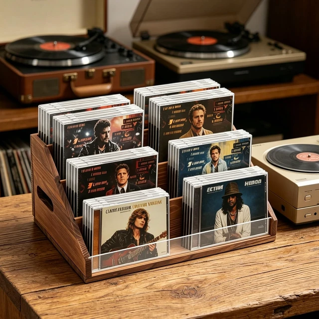 Alt view image 4 of 5 - Wanyshapy Wood CD Display & Storage Holder (4-Tier, Holds 32 CDs), Brown