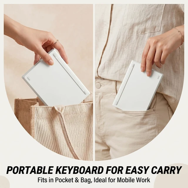 Alt view image 2 of 5 - Wireless Foldable Mini Rechargeable 5.4 Bluetooth Keyboard, 3 Bluetooth Channels, Ultra-Slim Travel Keyboard for iPhone iPad Mac Android Windows iOS, Silent Keyboard for Tablet Laptop Office (W