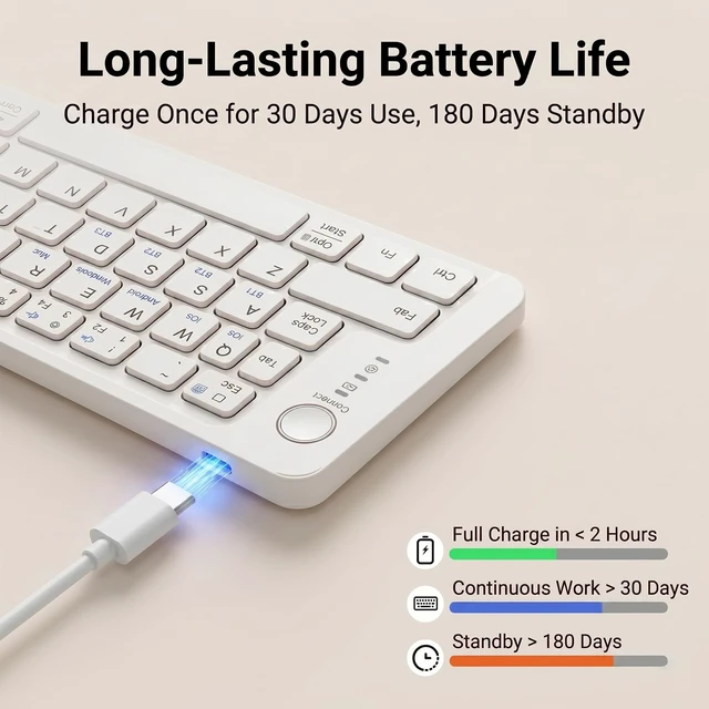 Alt view image 4 of 5 - Wireless Foldable Mini Rechargeable 5.4 Bluetooth Keyboard, 3 Bluetooth Channels, Ultra-Slim Travel Keyboard for iPhone iPad Mac Android Windows iOS, Silent Keyboard for Tablet Laptop Office (W