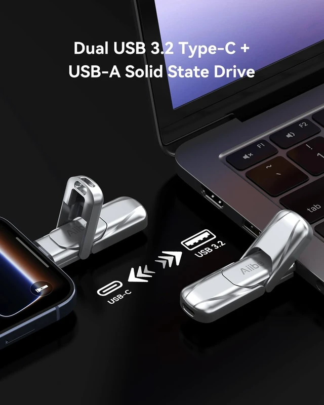Alt view image 2 of 5 - Aiibe 256GB USB C Solid State Drive Dual Drive External SSD up to 450MB/s
