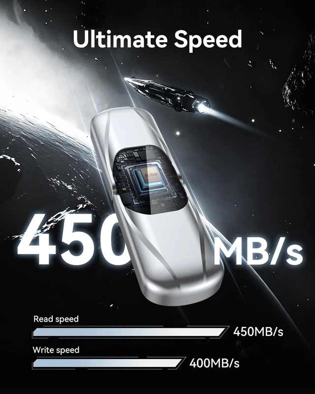 Alt view image 4 of 5 - Aiibe 256GB USB C Solid State Drive Dual Drive External SSD up to 450MB/s