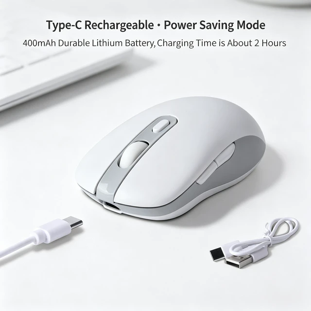 Alt view image 4 of 5 - Rechargeable Tri-mode Wireless Mouse,Silent Click Ergonomic , 3 Devices Switchable, Adjustable Sensitivity Levels, Type-C , Multi-color Portable Cute Compatible with Windows Laptop PC Tablet (w