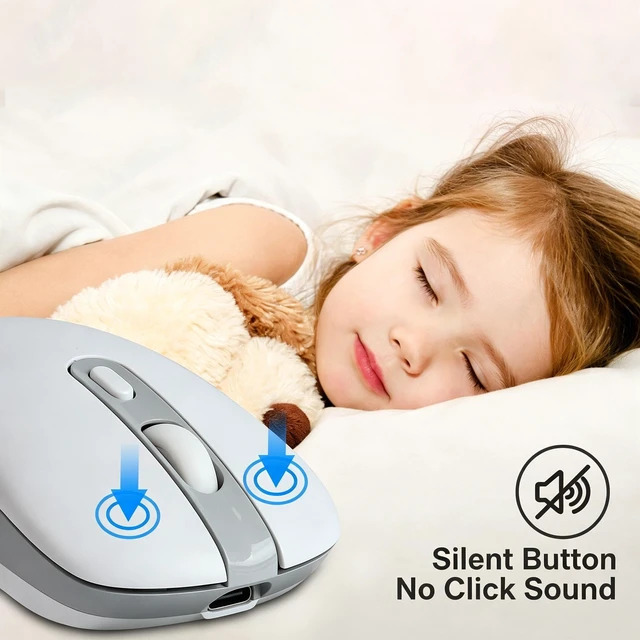 Alt view image 5 of 5 - Rechargeable Tri-mode Wireless Mouse,Silent Click Ergonomic , 3 Devices Switchable, Adjustable Sensitivity Levels, Type-C , Multi-color Portable Cute Compatible with Windows Laptop PC Tablet (w