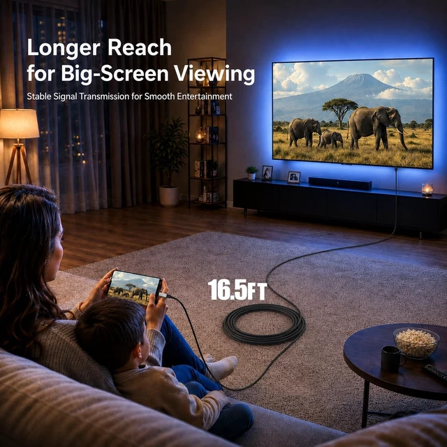 Alt view image 3 of 5 - USB C to HDMI Cable 16.5FT for Home & Office, 4K@60Hz Long HDMI Cable