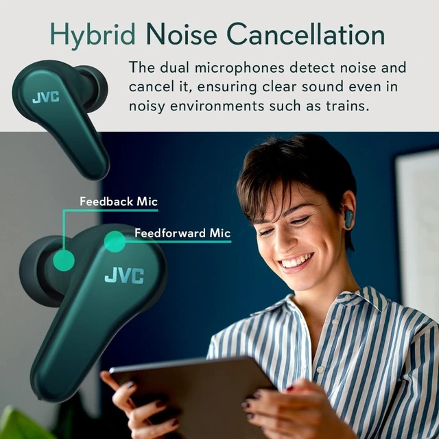 Alt view image 3 of 5 - JVC True Wireless Earbuds, Hybrid Noise Cancelling, 10mm Driver, LDAC Audio, Spiral Dot Pro Earpieces, 44 Hours Battery Life, Wireless Charging, and Multipoint Connection - HAA100TG (Tea