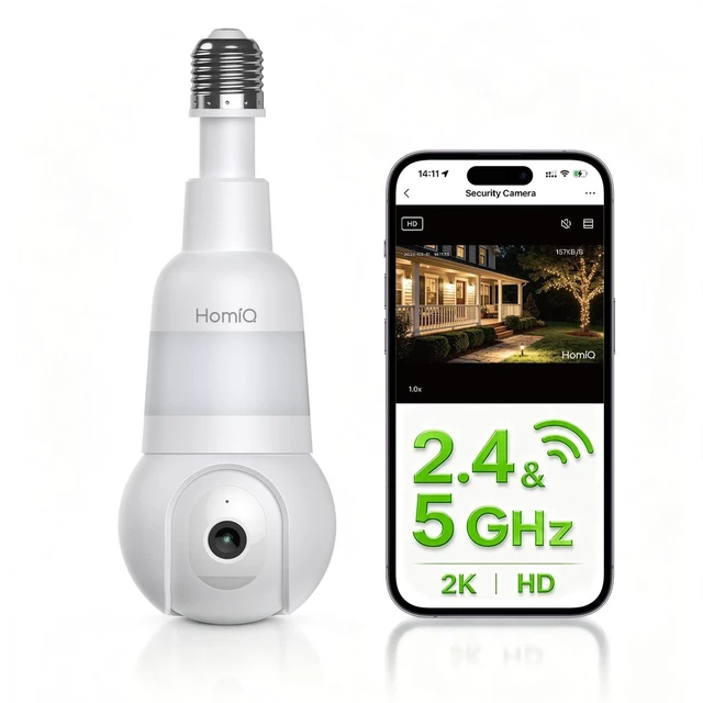 Main image of HomiQ 3MP 2K WiFi Light Bulb Camera with Alexa,Full-Color Night Vision,12x
