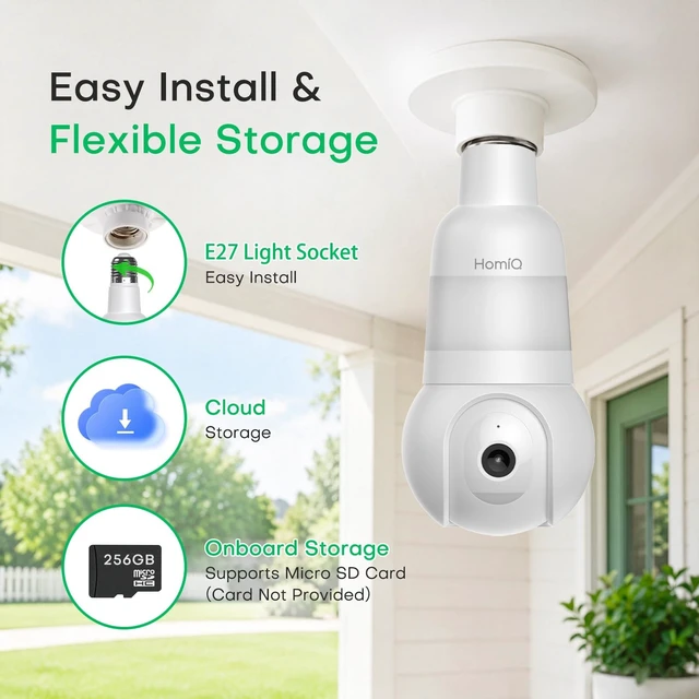 Alt view image 5 of 5 - HomiQ 3MP 2K WiFi Light Bulb Camera with Alexa,Full-Color Night Vision,12x