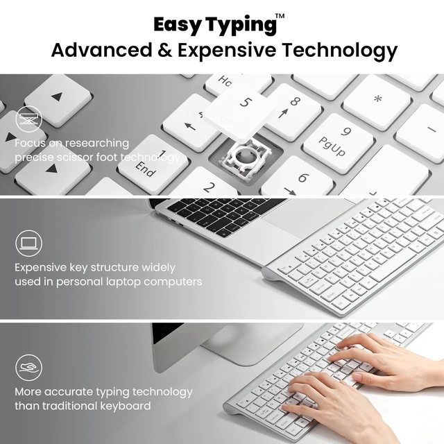 Alt view image 2 of 5 - cimetech Rechargeable Full Size Wireless Keyboard and Mouse Combo - Silver