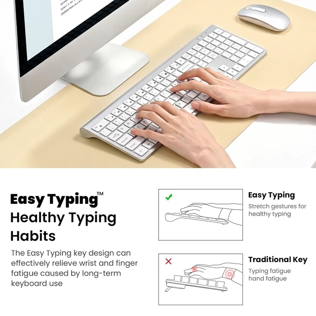 Alt view image 5 of 5 - cimetech Rechargeable Full Size Wireless Keyboard and Mouse Combo - Silver