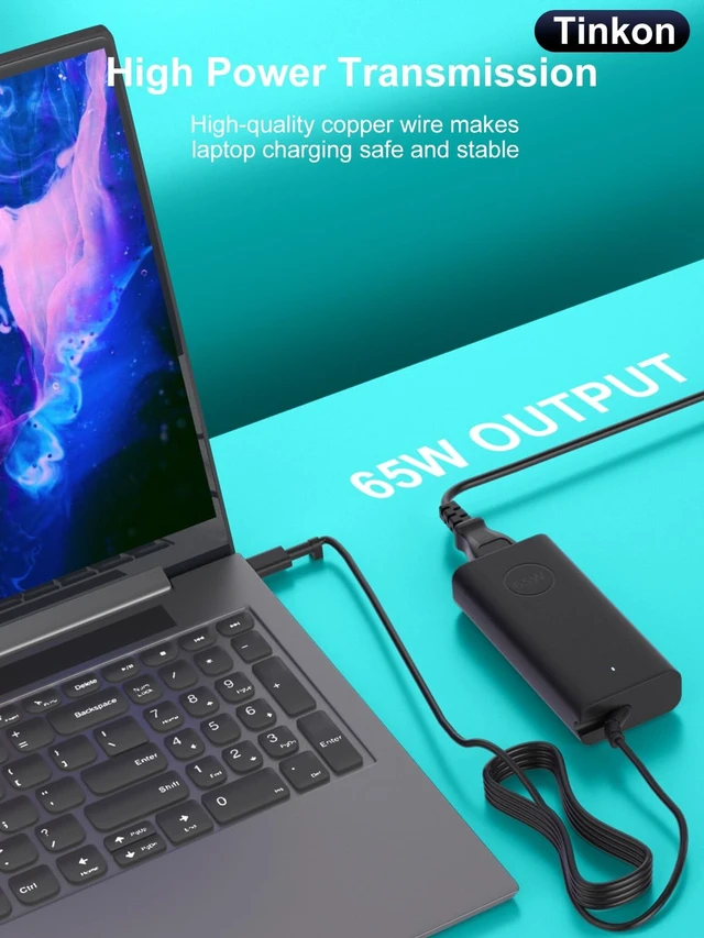 Alt view image 2 of 5 - 65W USB C Laptop Charger Compatible with Dell Pro 14 16 Plus