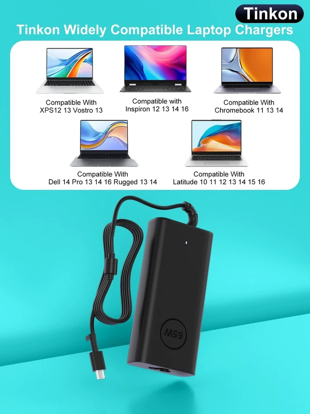 Alt view image 3 of 5 - 65W USB C Laptop Charger Compatible with Dell Pro 14 16 Plus