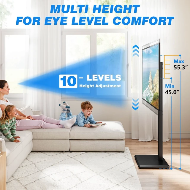 Alt view image 3 of 5 - Rfiver Floor TV Stand for 32-75 Inch TVs with Wooden Base