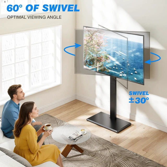 Alt view image 4 of 5 - Rfiver Floor TV Stand for 32-75 Inch TVs with Wooden Base