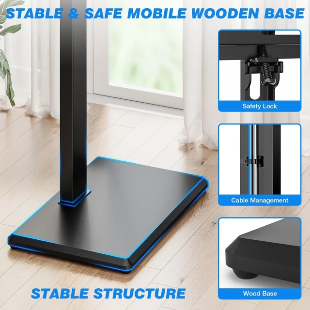 Alt view image 5 of 5 - Rfiver Floor TV Stand for 32-75 Inch TVs with Wooden Base