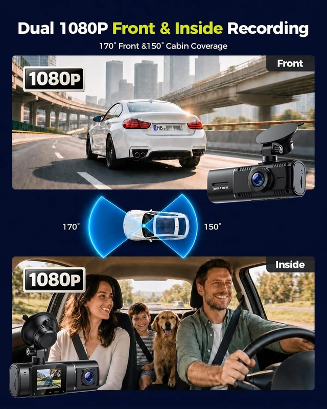 Alt view image 2 of 5 - LAMTTO Dual Dash Cam Front and Inside,Dash Camera for Cars with 32GB Card