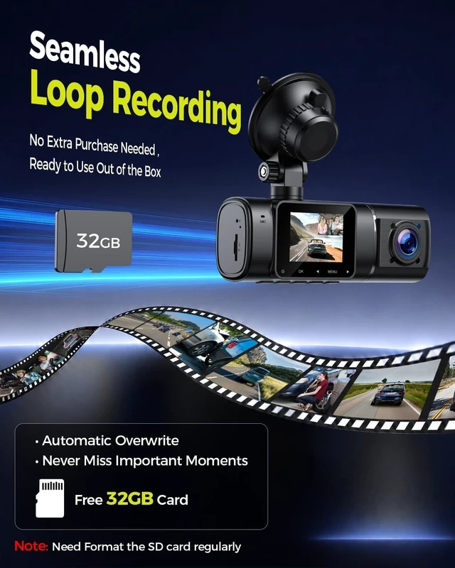 Alt view image 5 of 5 - LAMTTO Dual Dash Cam Front and Inside,Dash Camera for Cars with 32GB Card