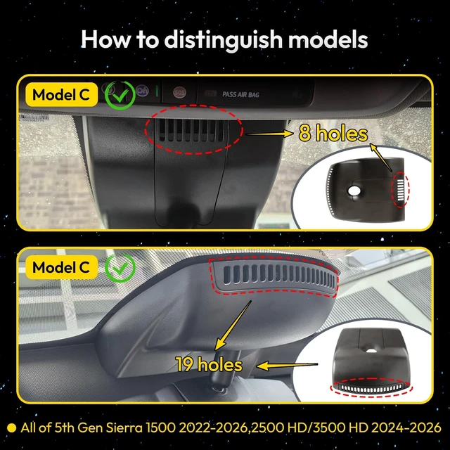 Alt view image 2 of 5 - Front & Rear Dash Cam for GMC Sierra 1500 2022-2026 2500/3500 HD 2024-2026