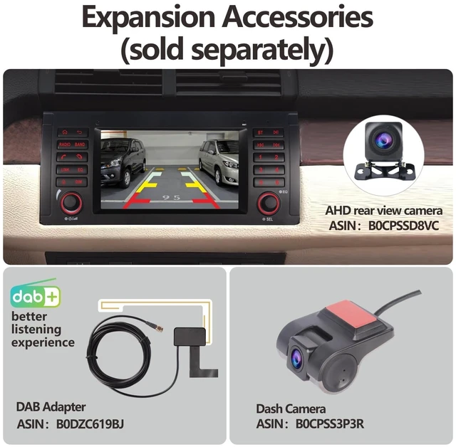 Alt view image 5 of 5 - LXKLSZ Car Stereo for BMW E39 M5 Compatible with Wireless Carplay/Android Auto with IPS Touch Screen/Bluetooth/Mirror Link/FM/AM/USB/High Power