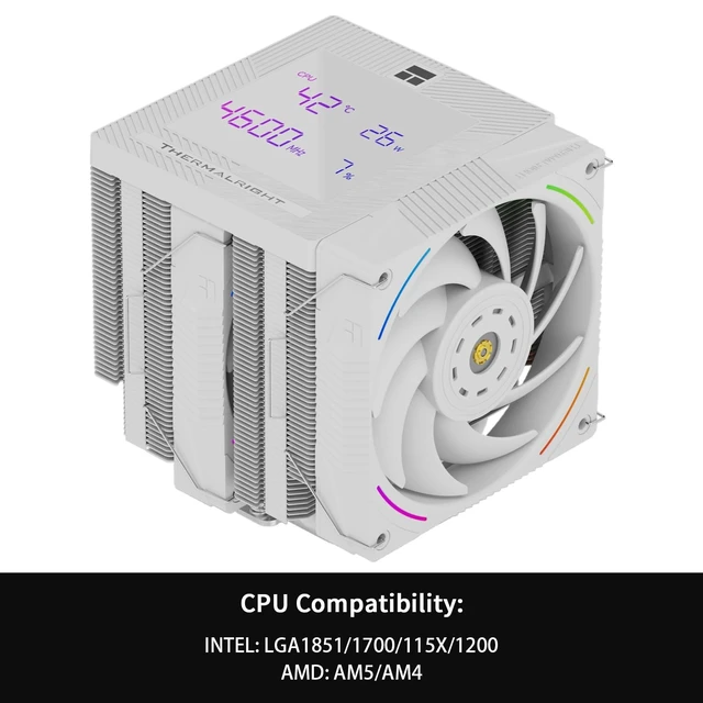 Alt view image 4 of 5 - Thermalright TR Phantom Spirit 120 Vision Snow CPU Cooler with 3.95-in 480x480 Resolution Display LCD Screen, PC Cooling for LGA1700/1851/1150/1151,AM4/AM5,High Performance Radiator-White