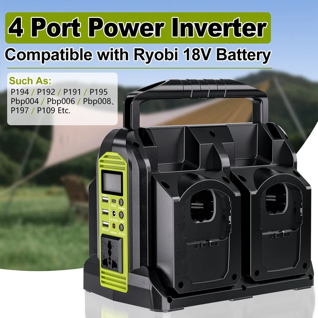 Alt view image 2 of 5 - Mewryytuo Power Inverter 4 Port for Ryobi 18V Battery, 350W Power Battery Inverter Pure Sine Wave, DC 18V to AC 110-120V and USB-A & USB-C Port for Camping, Jobsite, Emergency Backup (Tool Only)